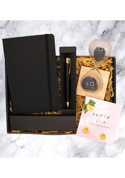 Hediye Kutusu - Defter & Kalem & Kum Saati