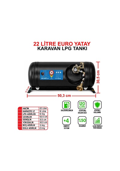 22 Litre Euro Yatay Karavan Lpg Tankı Siyah