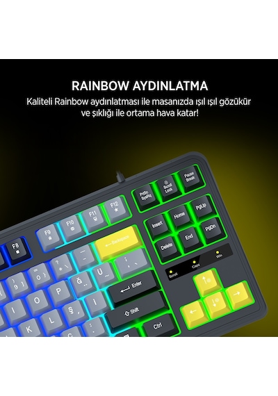 James Donkey Jdk87 Rainbow Mekanik Hisli Membran Türkçe Q Gaming 87 Tuş Klavye Siyah