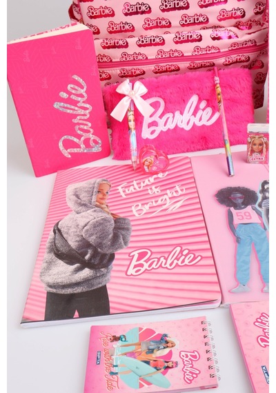 X Dekomus Lisanslı Barbie "ıconic Monogram Collection" Büyük Boy Okul Ve Tüylü Çantası Kırtasiye Seti Altın