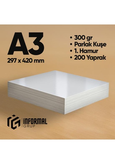 İnformal Fotokopi Kağıdı Premium Kalite A3 300 Gr Parlak Kuşe 200