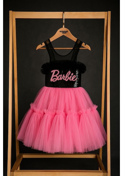 Miniğimin Cicileri Barbie Payet Detaylı Kız Çocuk Elbise - Açık Pembe