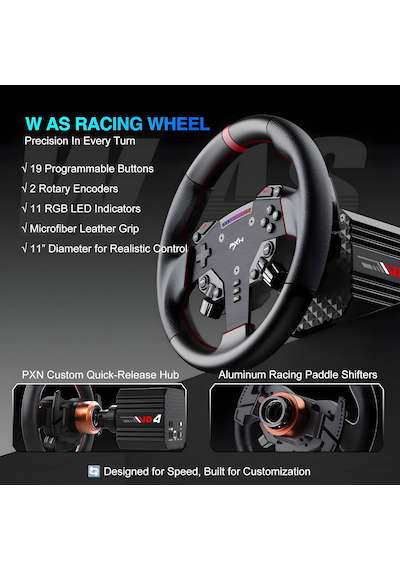 Pxn Vd4 Direct Drive Sim Racing Seti 4nm W As Direksiyon, Pd Hm Pedal, Masa Kelepçeli, Pc Uyumlu Profesyonel Yarış Paketi
