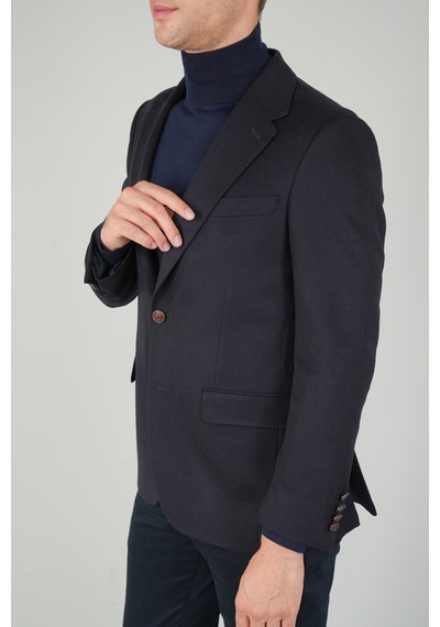 Bisse Comfort Fit Lacivert Mono Yaka Çift Yırtmaçlı 6 Drop Yün Erkek Ceket Pck24k24209 D39 Lacivert