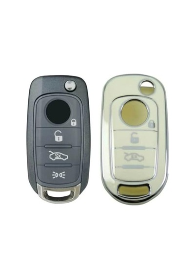 Lüks Nano Anahtar Kılıfı - 3 Buton, Beyaz-gümüş Renk, Toyota Egea İçin