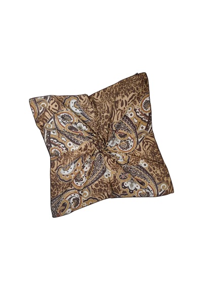 Mim Eşarp Emilya Fres Krep Leopar Desenli Eşarp 90x90 Cm Kahve - Gold