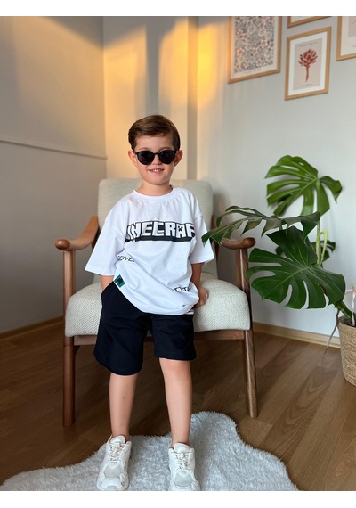 Miniğimin Cicileri Mncraft Erkek Çocuk T-şört - Beyaz