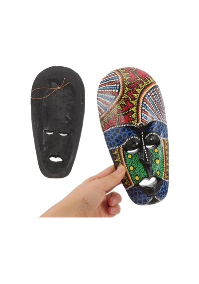 Ahşap Aborjin Mask 20 Cm Renkli Duvar Dekoru Maske