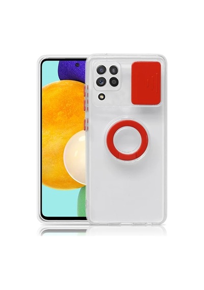 Sm Galaxy A12 - M12 - F12 Kılıf Sürgülü Kamera Lens Korumalı Yüzük Standlı Silikon Kılıf- 5775 Diğer
