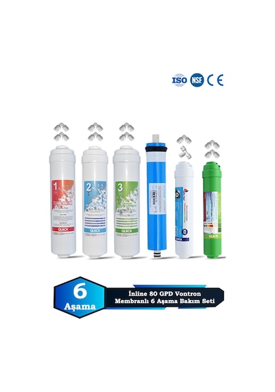 Sumarkt İnline Kapalı Kasa Su Arıtma Cihazı Uyumlu 6 Aşama 80 Gpd Vontron Membranlı Alkalinli Bakım Seti