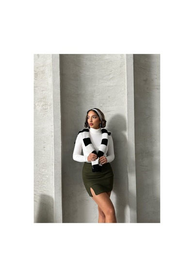 Verymoda Yırtmaç Detaylı Mini Etek F1351 Haki