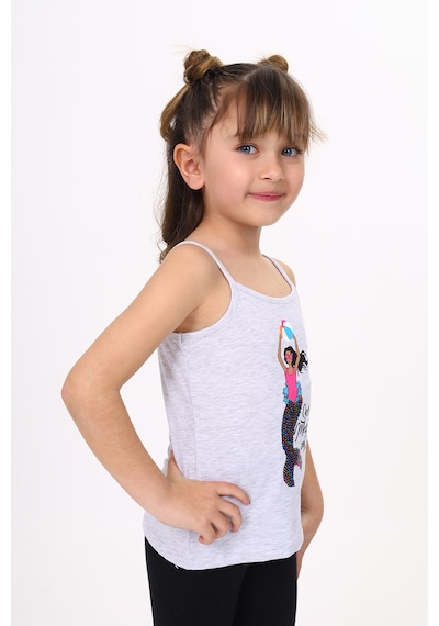 Toontoy Kids Toontoy Kız Çocuk Deniz Kızı Baskılı Pul İşlemeli Atlet Gri Melanj