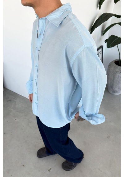 Açık Mavi Basic Oversize Modal Gömlek Açık Mavi Açık Mavi Basic Oversize Modal Gömlek Açık Mavi