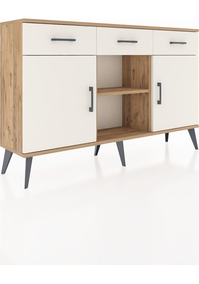Arges Konsol 3 Raflı 3 Çekmeceli 3 Kapaklı 132x30x83 Çam-aytaşı/aytaşı Aytaşı/aytaşı