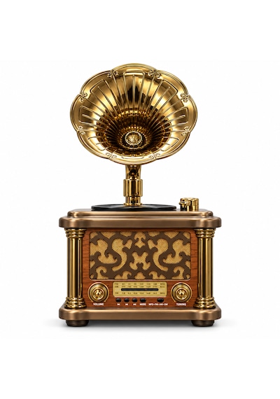 Ultratekno Fx-2503b Büyük Boy Retro Gramofon Tasarımlı Bluetooth Hoparlör Ve 3 Bant Radyo