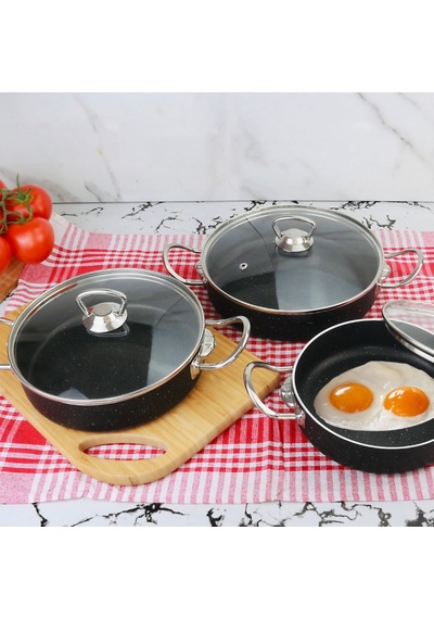 Meşeler Granit Omlet Sahan Seti 3 Lü Siyah - İnox 18  x 20 x 22 CM