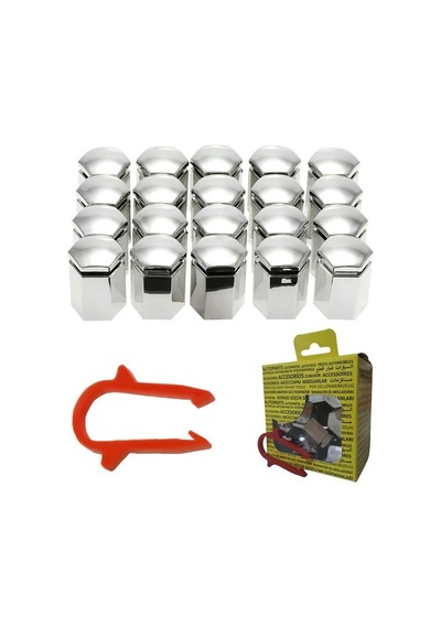 M17 Bijon Kapağı Seti Uzun 17x32mm Krom Universal 90447274 1008212 20 Adet + Sökme Aparatı Tüm Binek Araçlara Uyumlu
