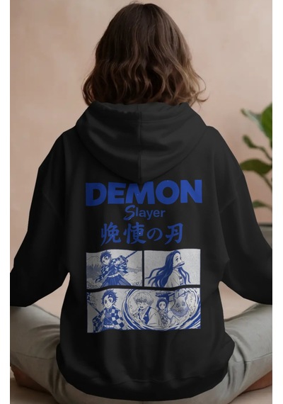 Sevbano Demon Slayer Kimetsu No Yaiba Sırt Baskılı Unisex Oversize Premiu Siyah