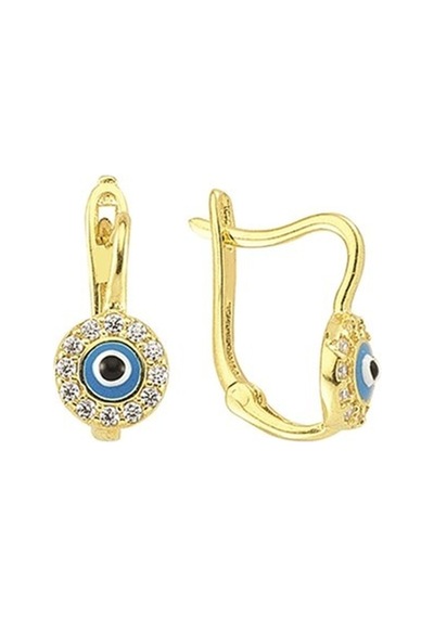Goldkupe 14 Ayar Taşlı Altın Nazar Boncuğu Çocuk Küpe 1,10 Gr-1117
