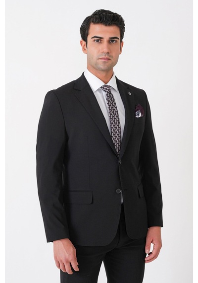 Efor Slim Fit Esnek %97 Yünlü Düz Siyah Takım Elbise Tk 957