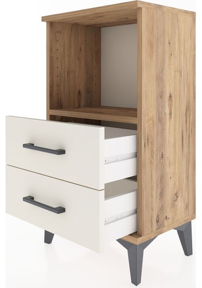 Arges Komodin Tek Raflı 2 Çekmeceli 44x30x80 Çam-aytaşı Atlas Çam