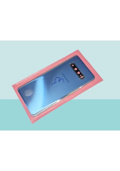 Tkgz - Samsung Galaxy Uyumlu S10 Plus Arka Kapak Batarya Kapağı Cam Full Lensli - Mavi Çok Renkli