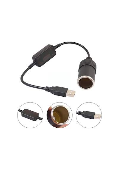 Powermaster Pm-5726 Usb 2.0 Siyah 5 Volt 2 Amper To 12 Volt 800mah Araç Çakmaklığına Çevirici