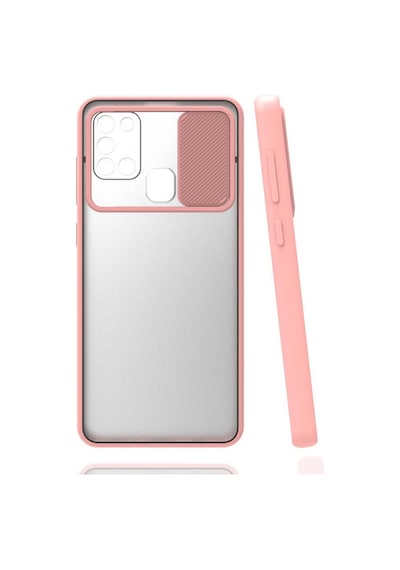 Noktaks - Samsung Galaxy Uyumlu M31 - Kılıf Slayt Sürgülü Arkası Buzlu Lensi Kapak - Pembe Açık