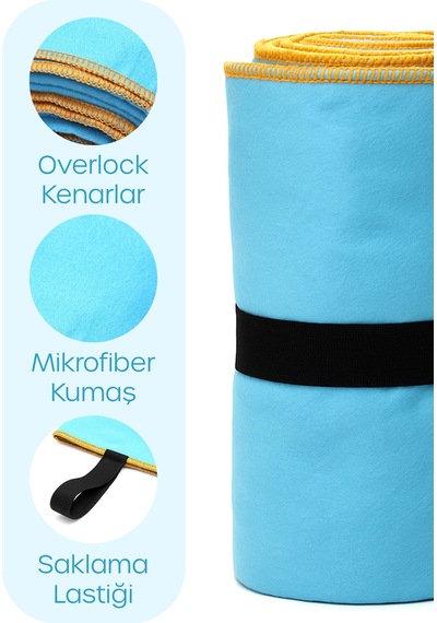 Unisex Mikrofiber Plaj Havlusu 80x130 Cm Yumuşak Dokulu Deniz Banyo Sporcu Havlusu Large Boy Turkuaz Mavi