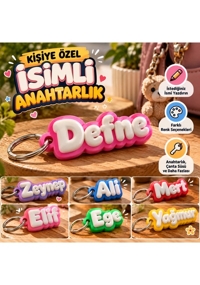 Kişiye Özel İsimli Anahtarlık Renkli Kabartmalı Harfli Çanta Süsü Çok Renkli