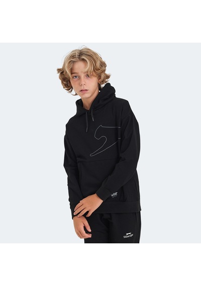 Slazenger LINK Çocuk Kapüşonlu Cepli Siyah Sweatshirt