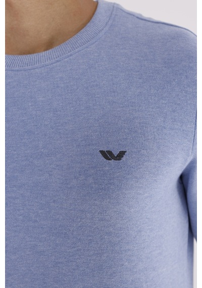 Rowinger Kol Şerit Detaylı Yuvarlak Yaka Göğüs Logolu Rahat Kalıp Mevsimlik Sweatshirt Baby Blue