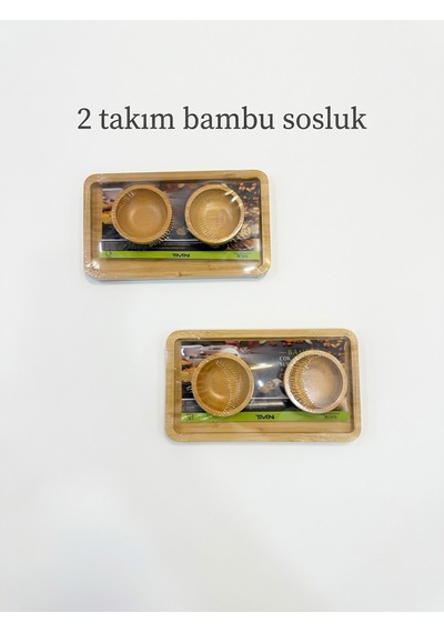 Bambu 6 Parça Kahvaltı Ve Sunum Seti - Dikdörtgen Sunum Tablası Ve 2'li Çerezlik Sosluk Ahşap