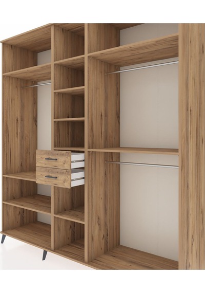 Kronos Dolap 10 Raflı 2 Çekmeceli 3 Askılı 220x59x243 Çam-çam/çam Çok Renkli