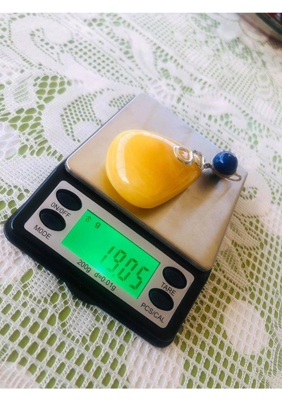 Doğal Kaya Damla Kehribar Lapis Lazuli Taşlı Kolye Ucu 19,05 Gram