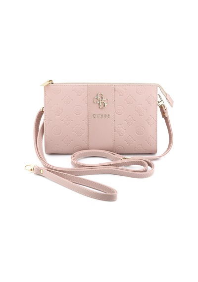 Guess Lisanslı Kadın Çanta Peony Ve 4g Desenli Şerit Detaylı Metal Logolu Omuz Askılı El Çanta Pembe