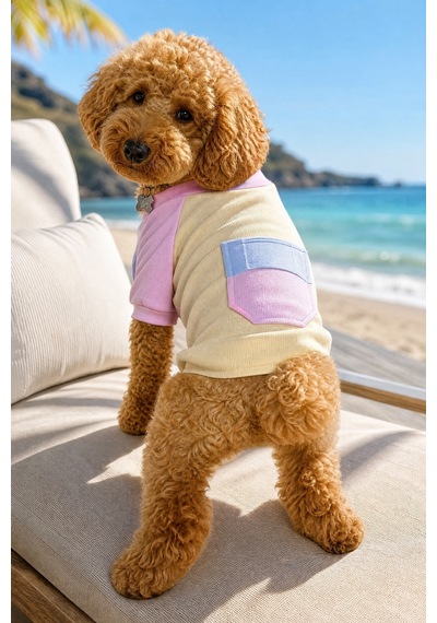 Soft Sun Köpek Tişörtü Cepli Şeker Renkli Yazlık Köpek Kıyafeti Küçük Irklar İçin