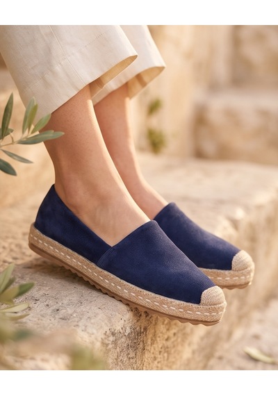 Futsishoes Lucıa Lacivert Hakiki Süet Deri Dikiş Detaylı Kadın Espadril