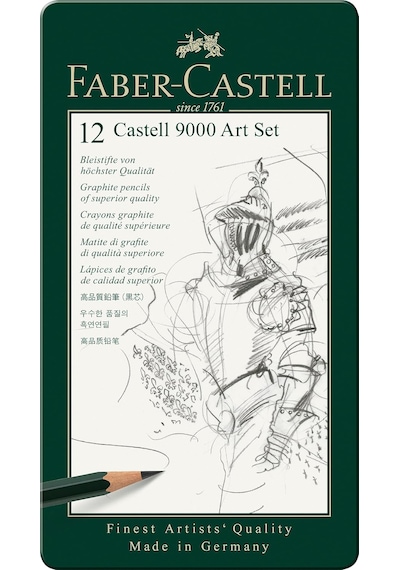 Faber-Castell 9000 Dereceli Kurşun Kalem Seti, 12’li (8B, 6B, 4B, 2B, B, HB, F, H, 2H, 3H, 4H, 5H), Naturel Siyah