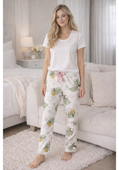 Remsa Kadın Viskon Kumaş Penye Tek Pijama Alt 05 Ekru