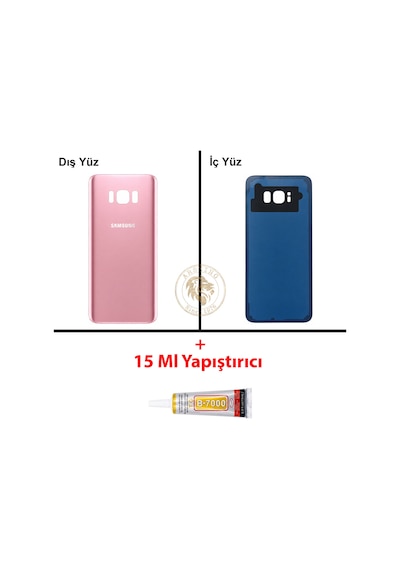 Samsung Galaxy S8 Plus Pembe Renk Arka Kapak + B7000 Yapıştırıcı Arka Cam Batarya Kapağı Pil Kapağı Lazer Kesim Back Cover Galaxy S8 Plus Uyumlu