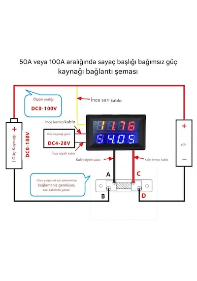 Yate10 Dc 0-100v 0-100a Voltampermetre+şönt Bara Direnci