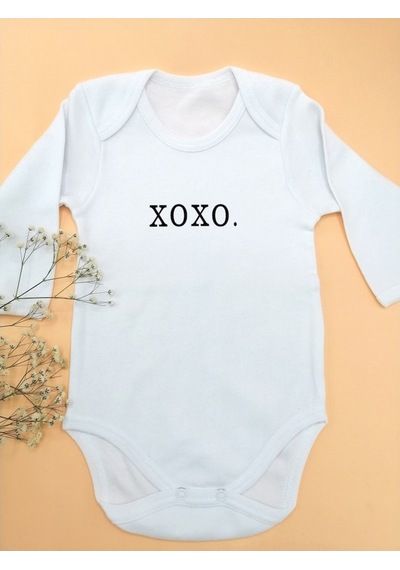 Tuğbababy Baby Unisex Bebek Beyaz Xoxo Ufak Baskılı Body Kız Erkek Beyaz