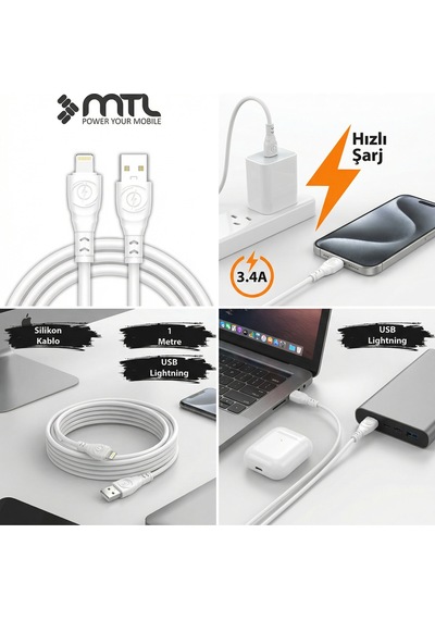 3.4a Usb To Apple Uyumlu iPhone Lightning Extra Yumuşak Dayanıklı Data Ve Şarj Kablosu Mt2470
