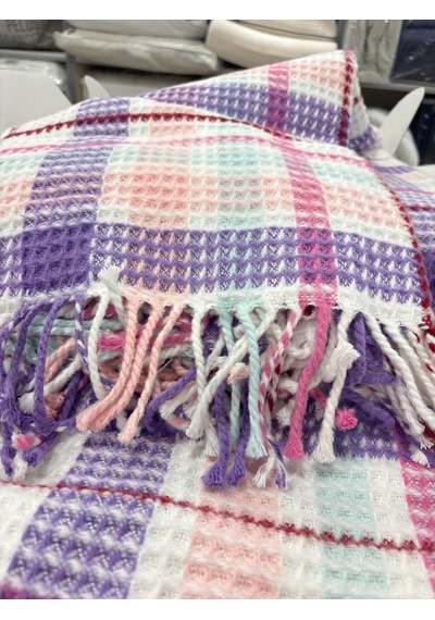 Sesli Comfort Mor Pembe Beyaz Ekose Skoç Pamuk Örme Battaniye 200x220 Çift Kişilik Battal Diğer