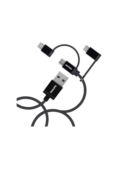 Philips Playstation 4 / 5 İle Uyumlu Joystick Şarj Kablosu Mfı 3in1 Micro Usb-lightining-type-c Hızlı Şarj Ve Data Kablosu 2m Siyah Dl