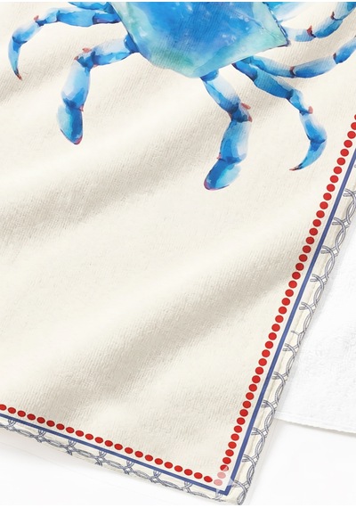 Yengeç Temalı Marine Plaj Havlusu-akdeniz Stili Mavi Krem Havuz Deniz Hızlı Kuruyan Mikrofiber Havlu Eski Zambak