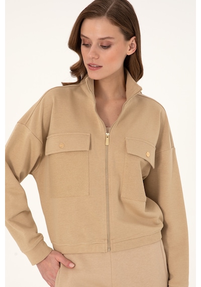 U.S. Polo Assn. Kadın Kum Fermuarlı Dik Yaka Sweatshirt 50299001-VR085