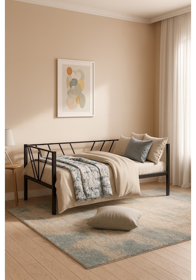 Alchera Daybed Tek Kişilik Sedir Metal Karyola Siyah