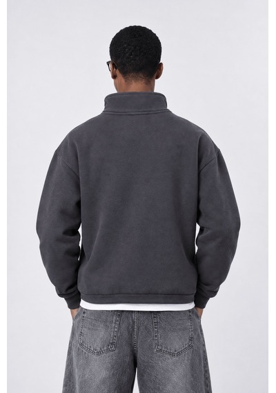 Respire Erkek Reset Baskılı Lastik Detaylı Half Zip Oversize Sweatshirt Füme
